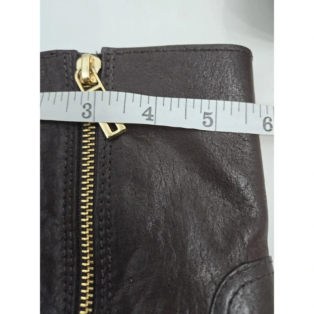 Tory Burch Elyse Moto Boots Women US 8 Chocolate Brown Leather Logo‎ Zip Side
